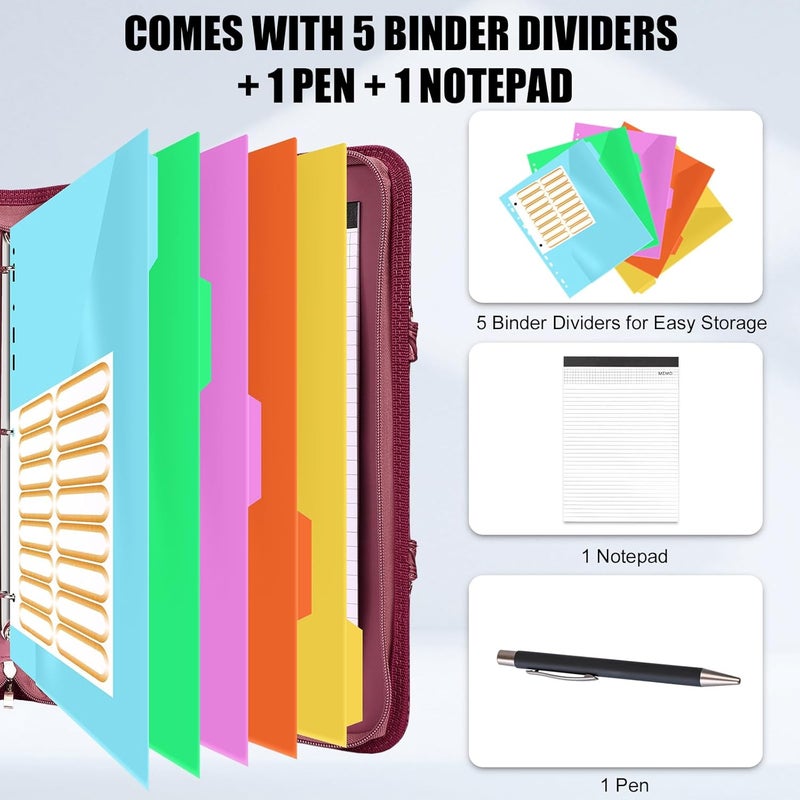 NATISERAUM Portfolio Binder 3 Ring Includes Pen and 5 Dividers with 10 Pockets, Padfolio Organizer with Zipper for Men and Women, Includes A4 Notepad for Business, School, Work - Image 3